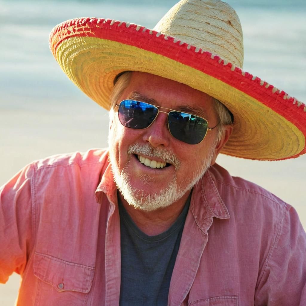Mexican Beach Portrait with Sombrero and Tequila Sunrise