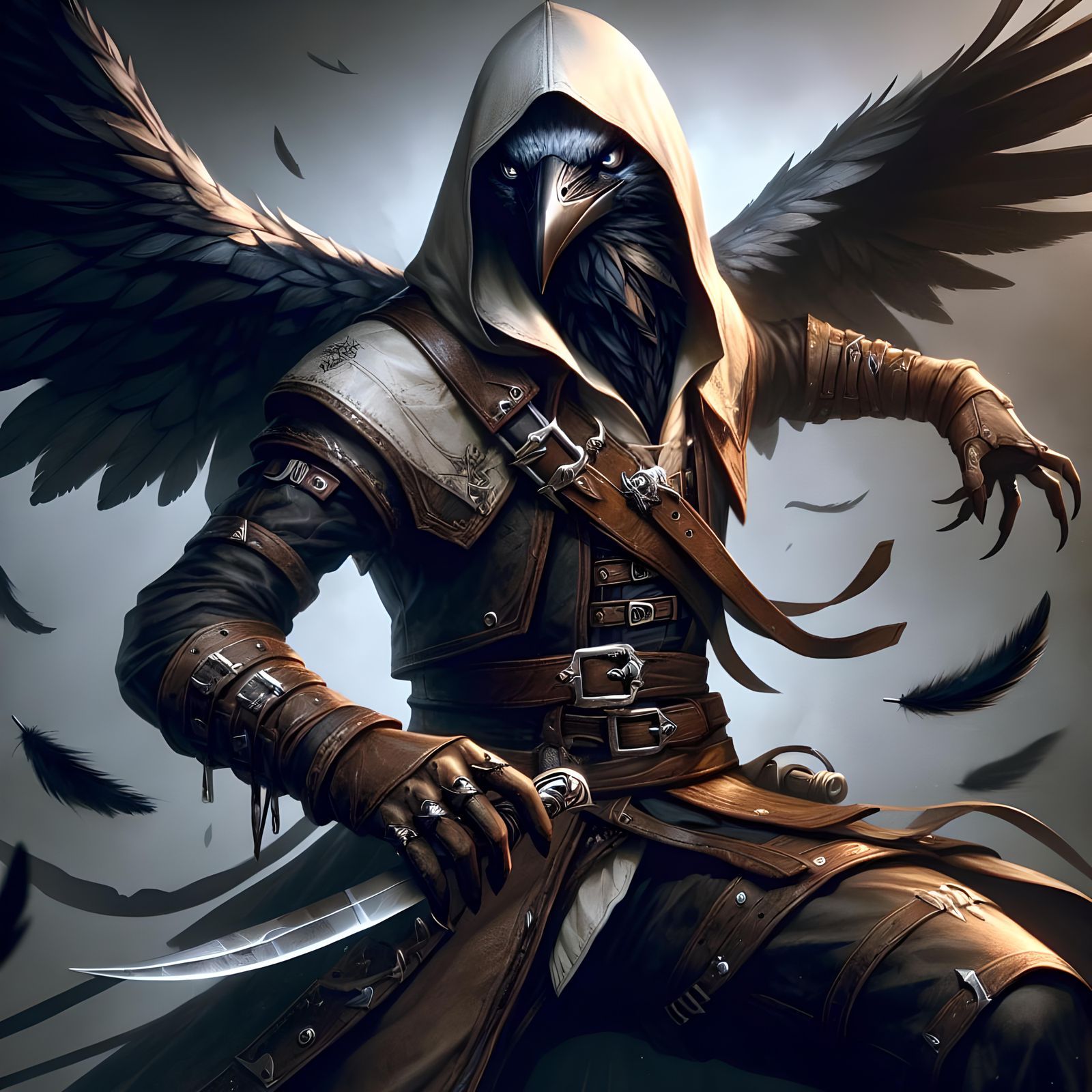 Albino Raven Bard Unsheathing Dagger: Digital Matte Painting