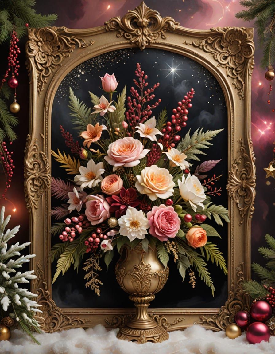 Surreal Floral Masterpiece in Soft Pastel Colors and Dark Go...