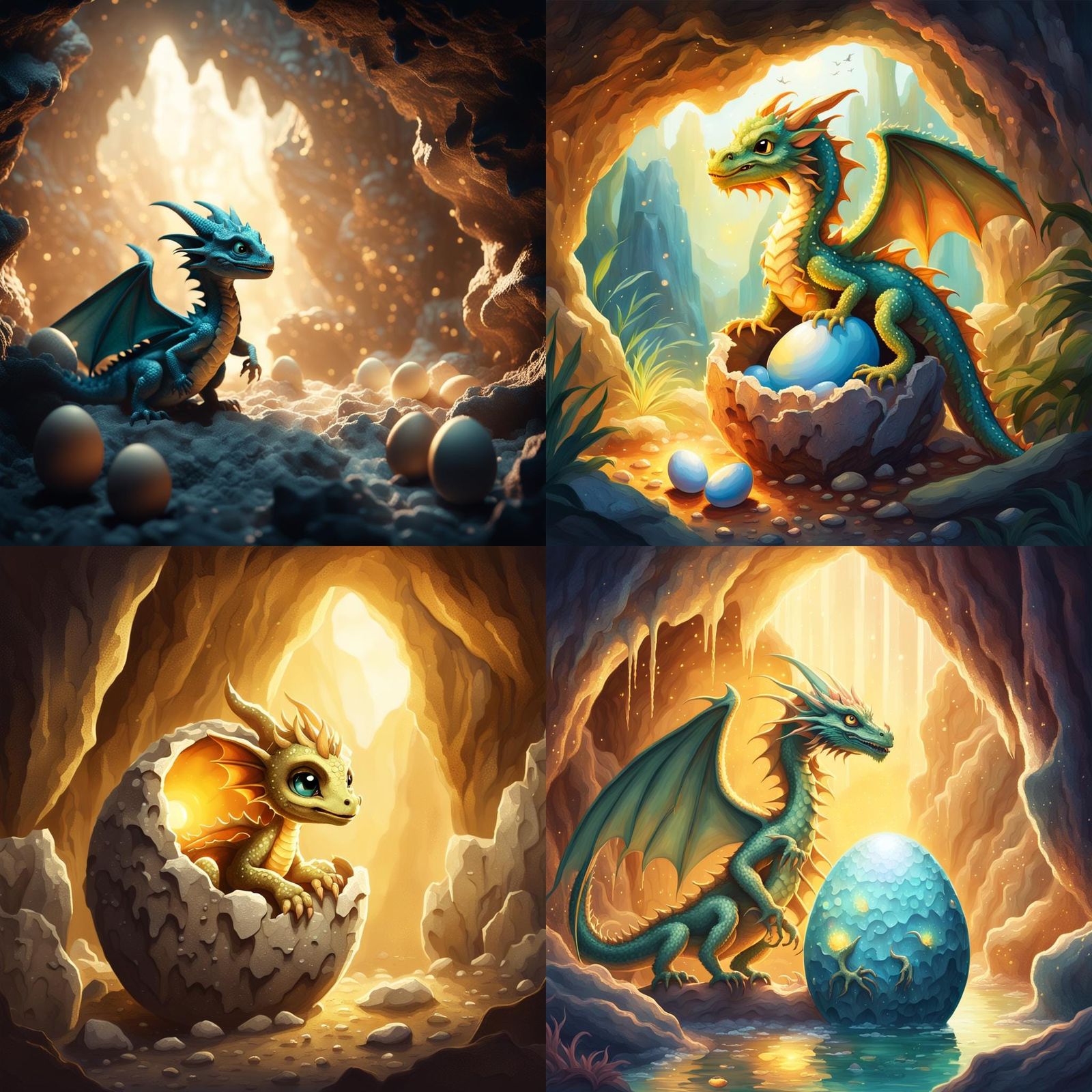 Fairy-Tale Dragon Hatching in a Mysterious Cave