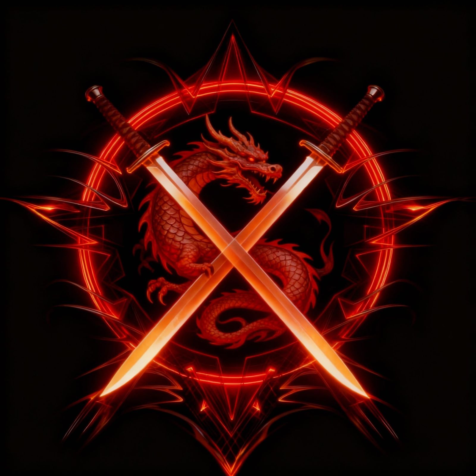 Dragon Logo with Swords in Circle