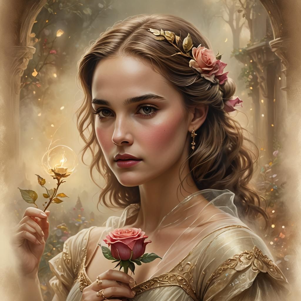 Fantasy Portrait of Woman Holding Enchanted Rose