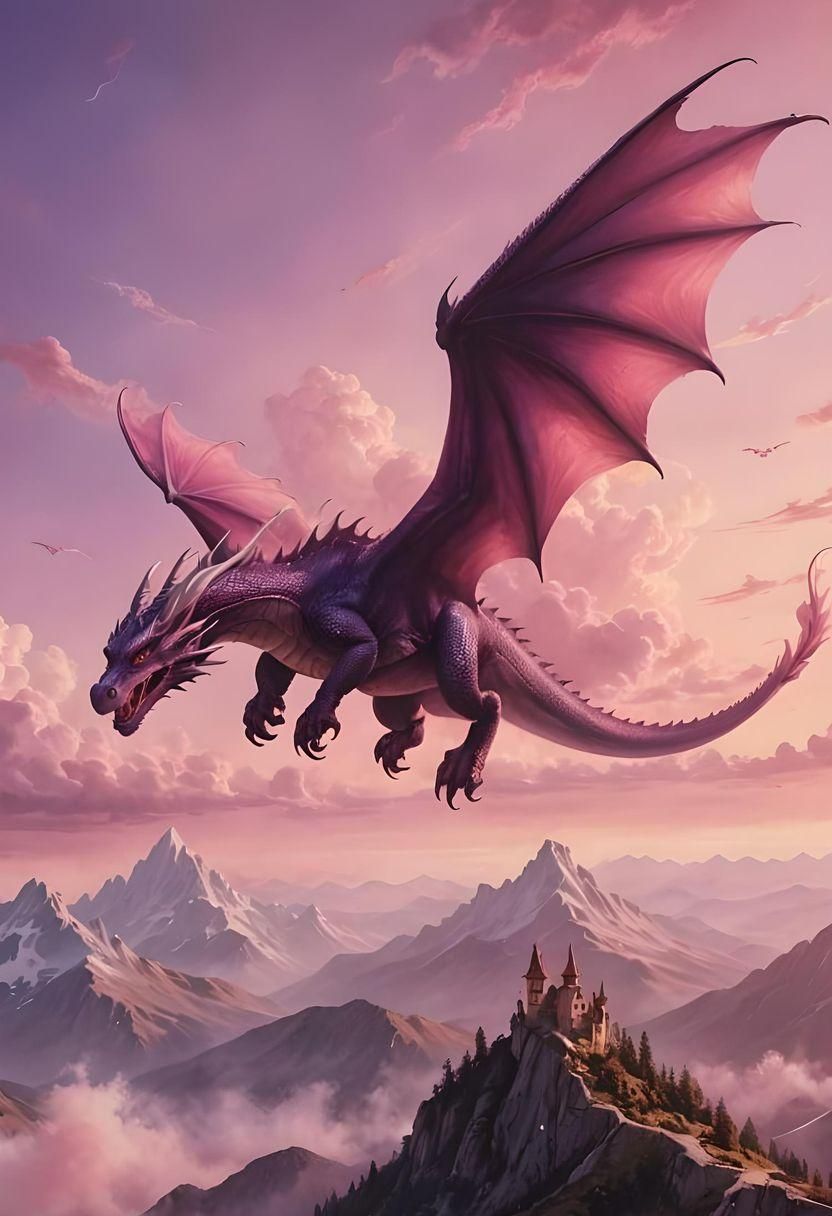 Dragon Flight: Watercolor Airbrush Art Landscape
