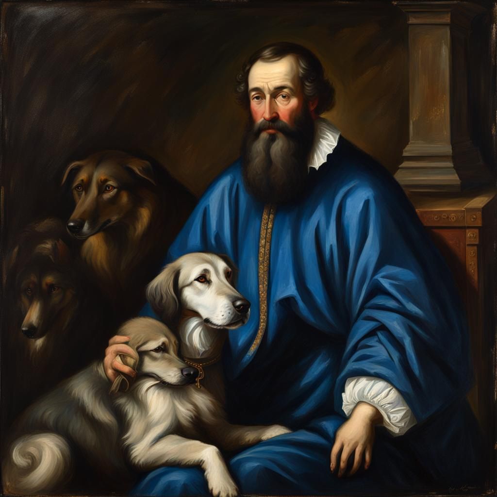Nobleman with Wolfhound in Titian Style