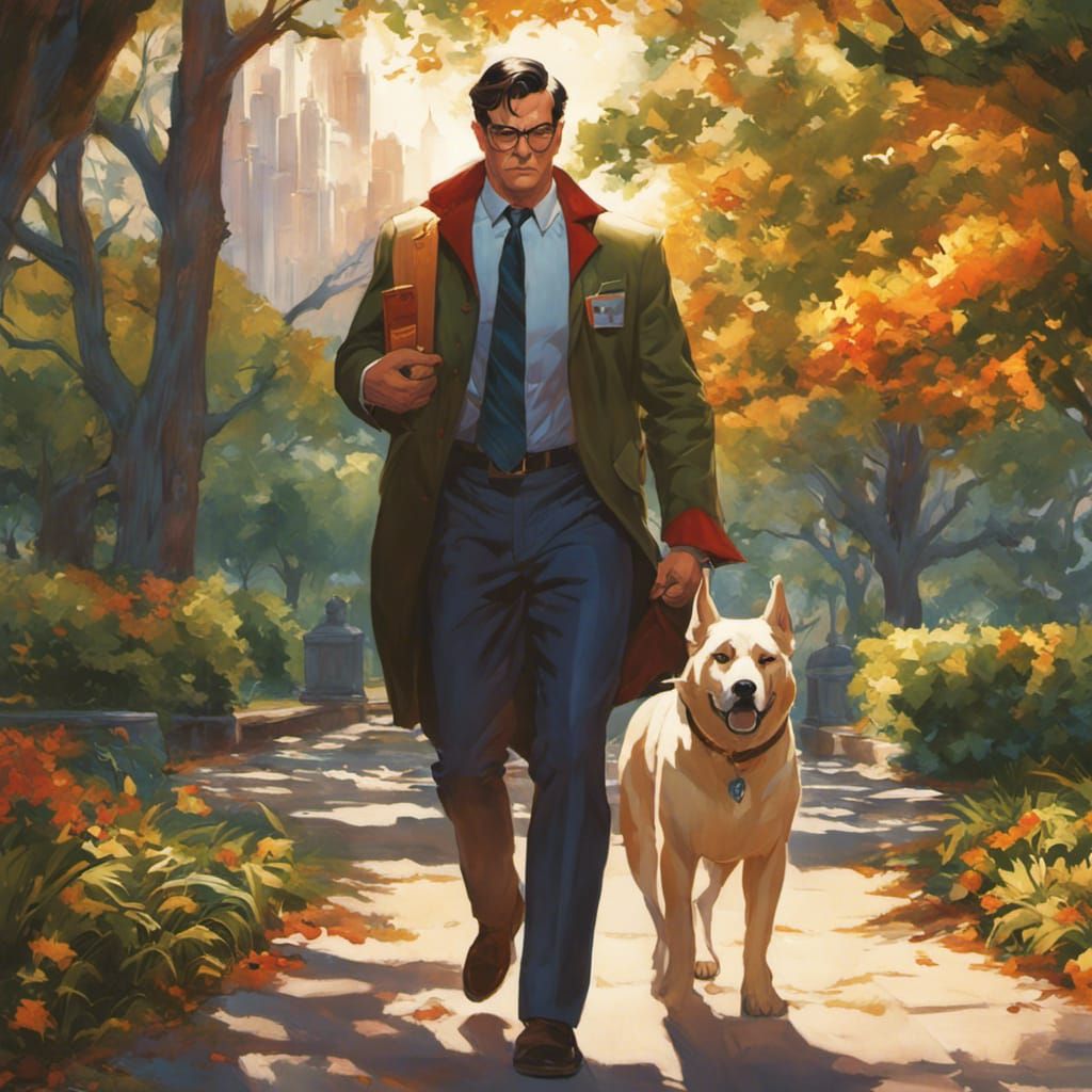 Clark Kent and Krypto in Park, Comic Book Art