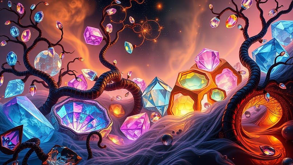 Bioluminescent Gemstones in a Fractal Cosmos