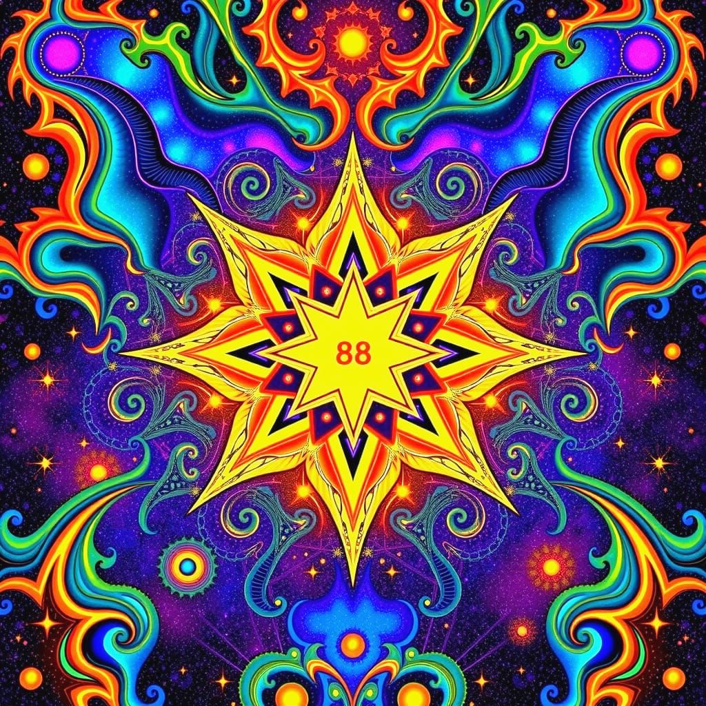 Cosmic Yellow Star in Vibrant Planetary Art