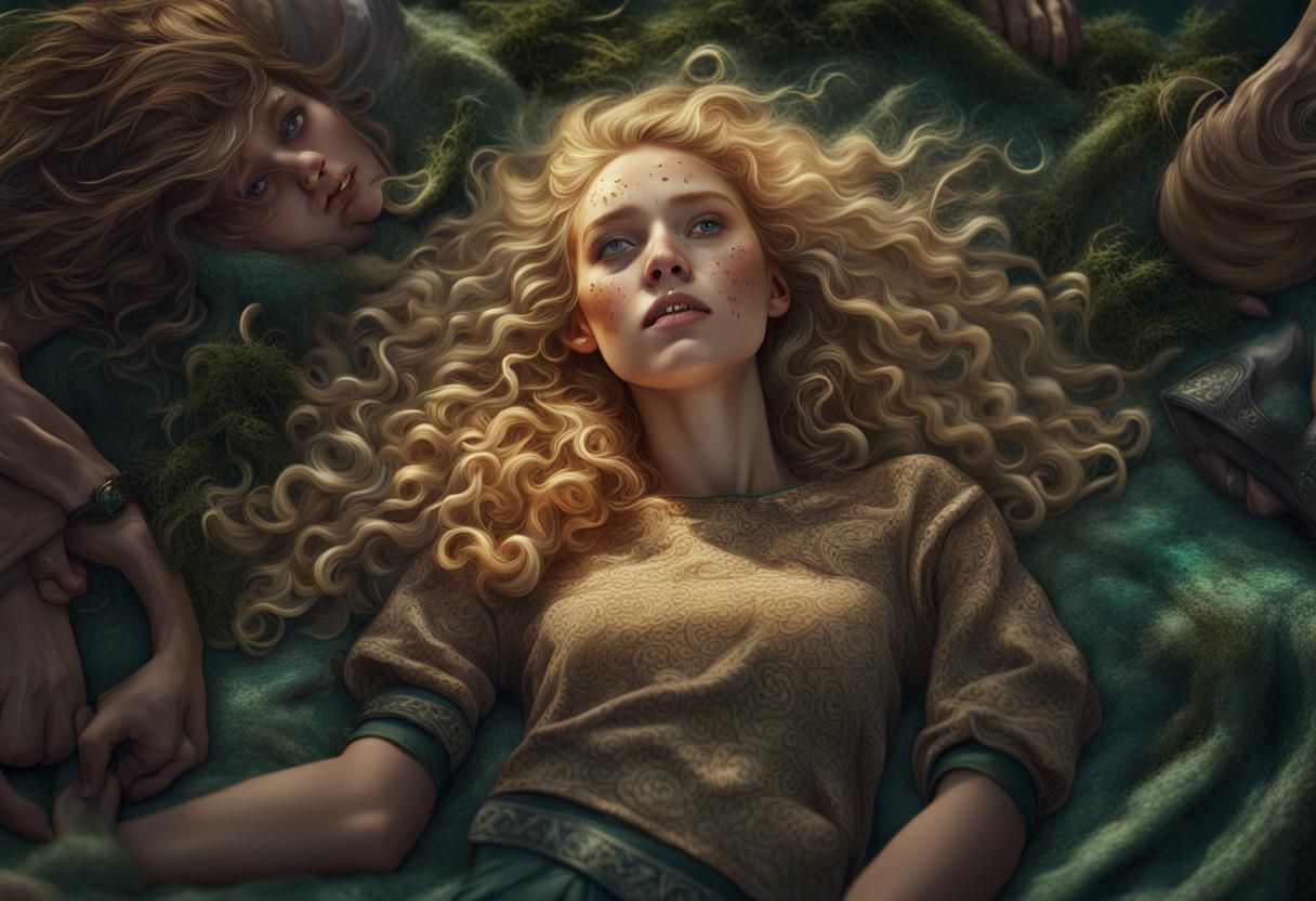 Unconscious Girl Held by Boy: Matte Painting