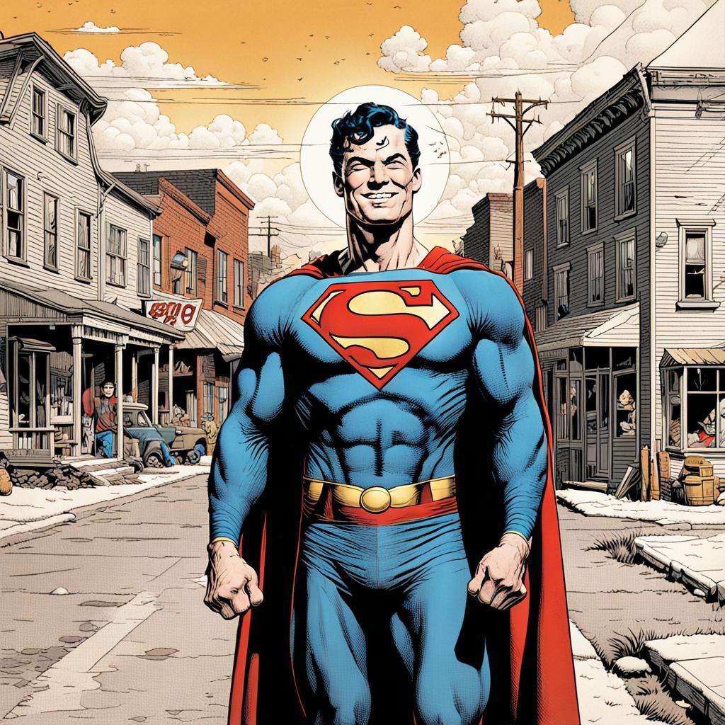 Superman in a Rockwell-Inspired Comic Book Art Style