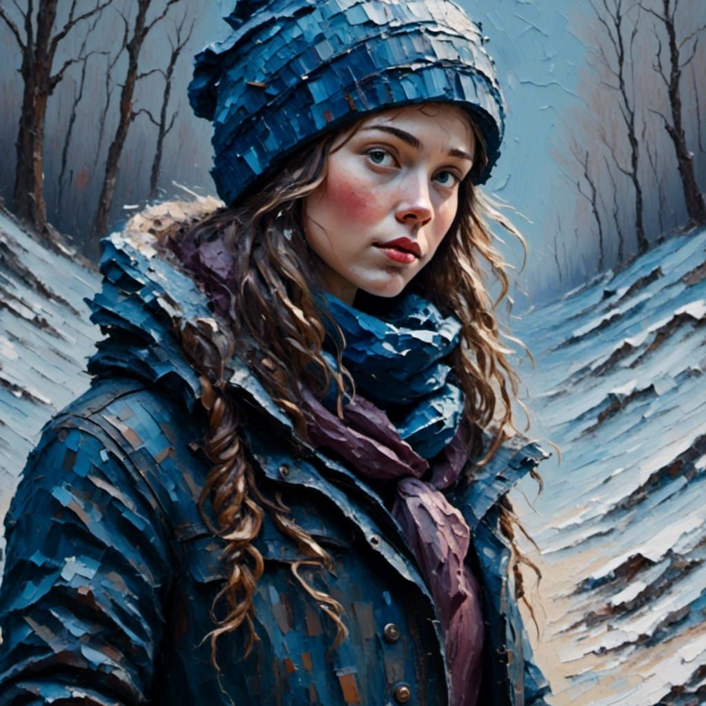 Girl in Winter Clothes, Impasto Style
