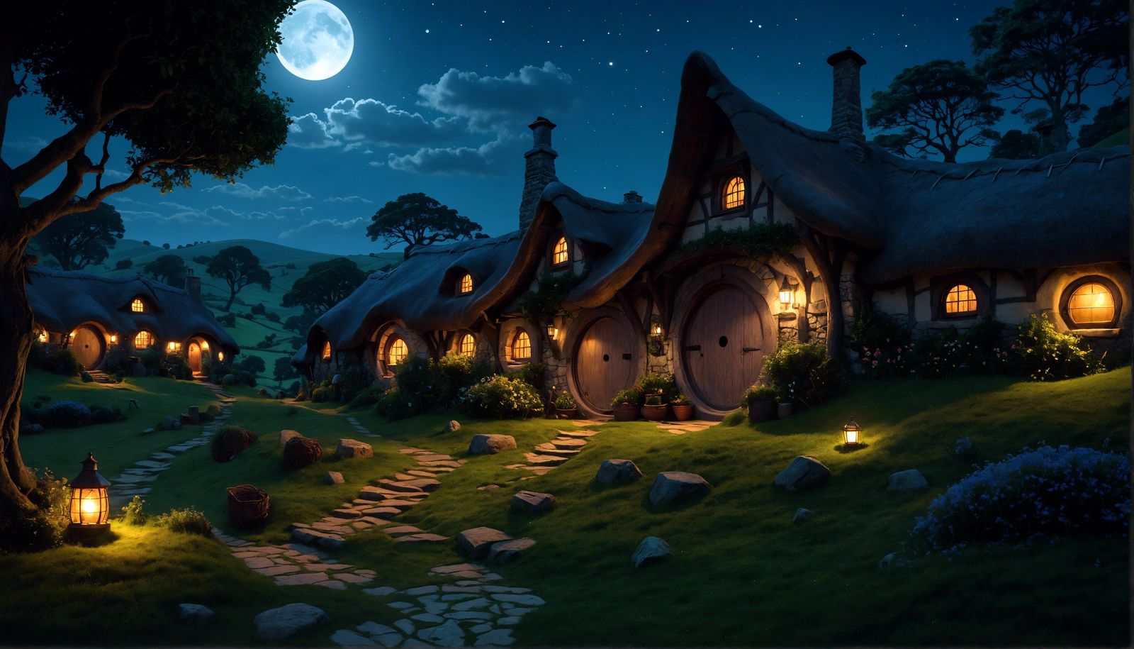 The Shire at Night in Disney Style
