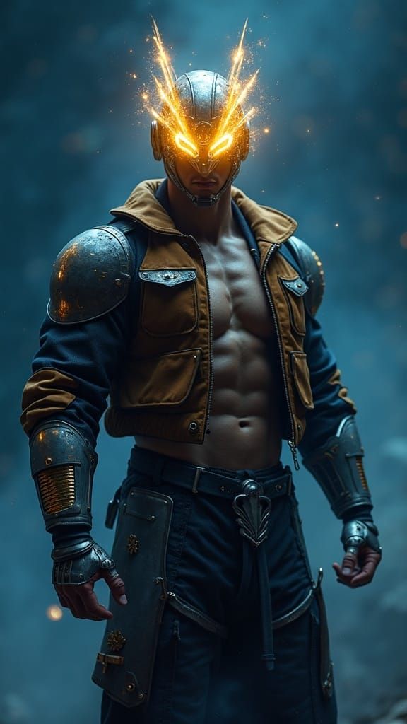 Heroic Warrior in Cosmic Void, Cinematic Masterpiece