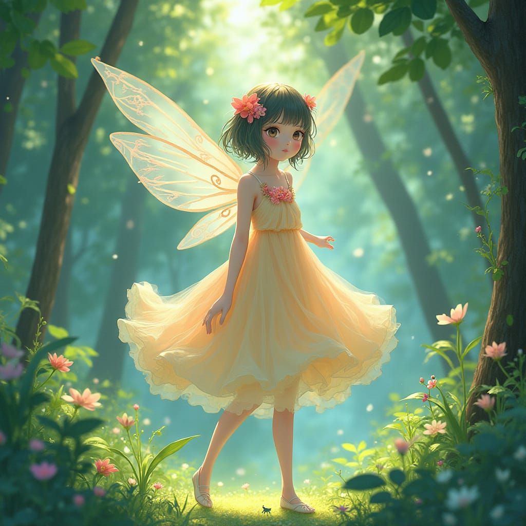 Ethereal Fairy in Lush Forest, Anime Style