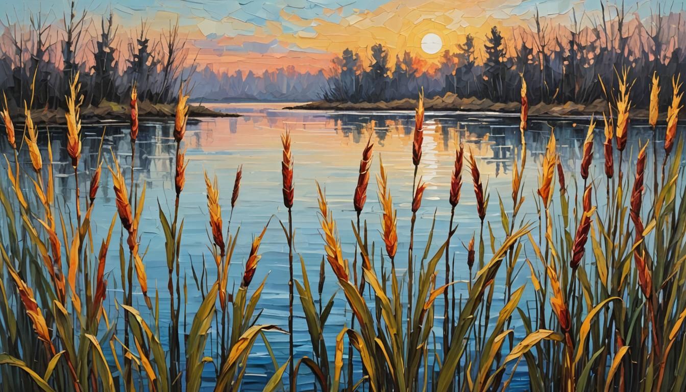 Cattails at Sunrise: Impasto Painting Technique