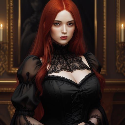 Sensual Woman in Luxury Black Lace Gown