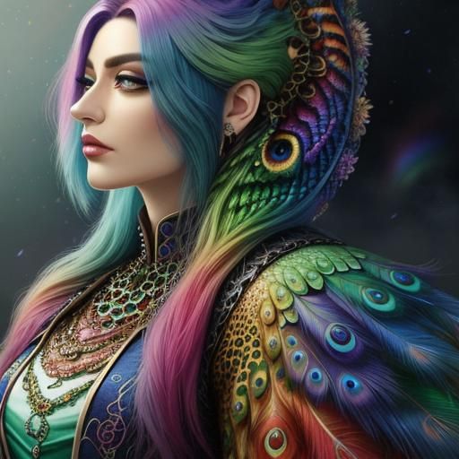 Rainbow Dragon Woman: Ethereal Fantasy Portrait