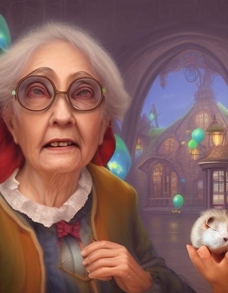 Elderly Couple with Hamster Balloon in Theme Park