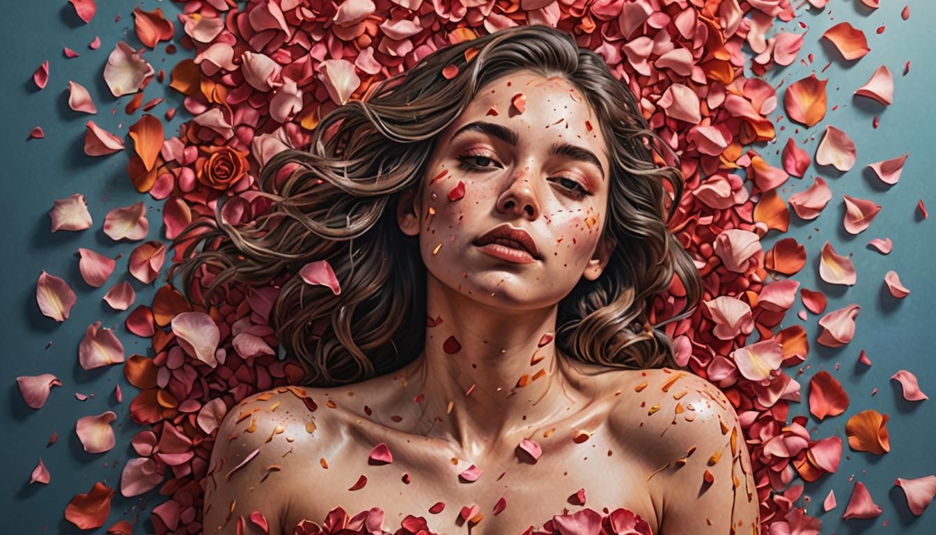 Rose Petal Woman: Hyperrealistic Pencil Drawing