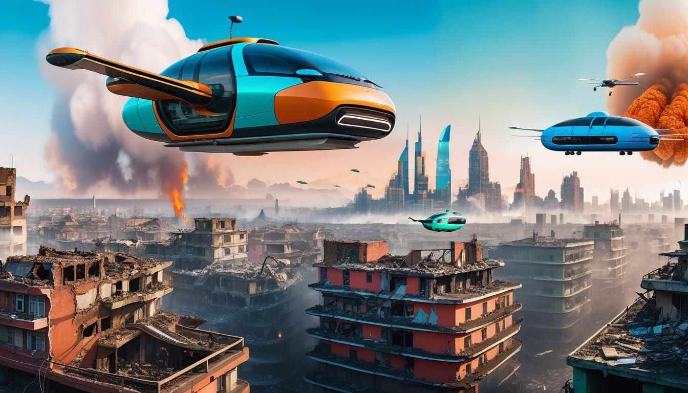 Dystopian Cityscape with Contrasting Futures