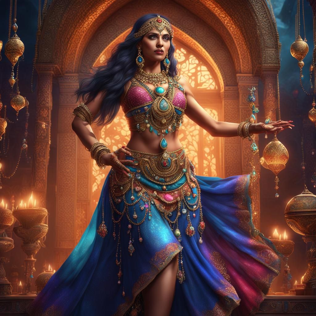 Ornate Belly Dancer in Vibrant Fantasy Art