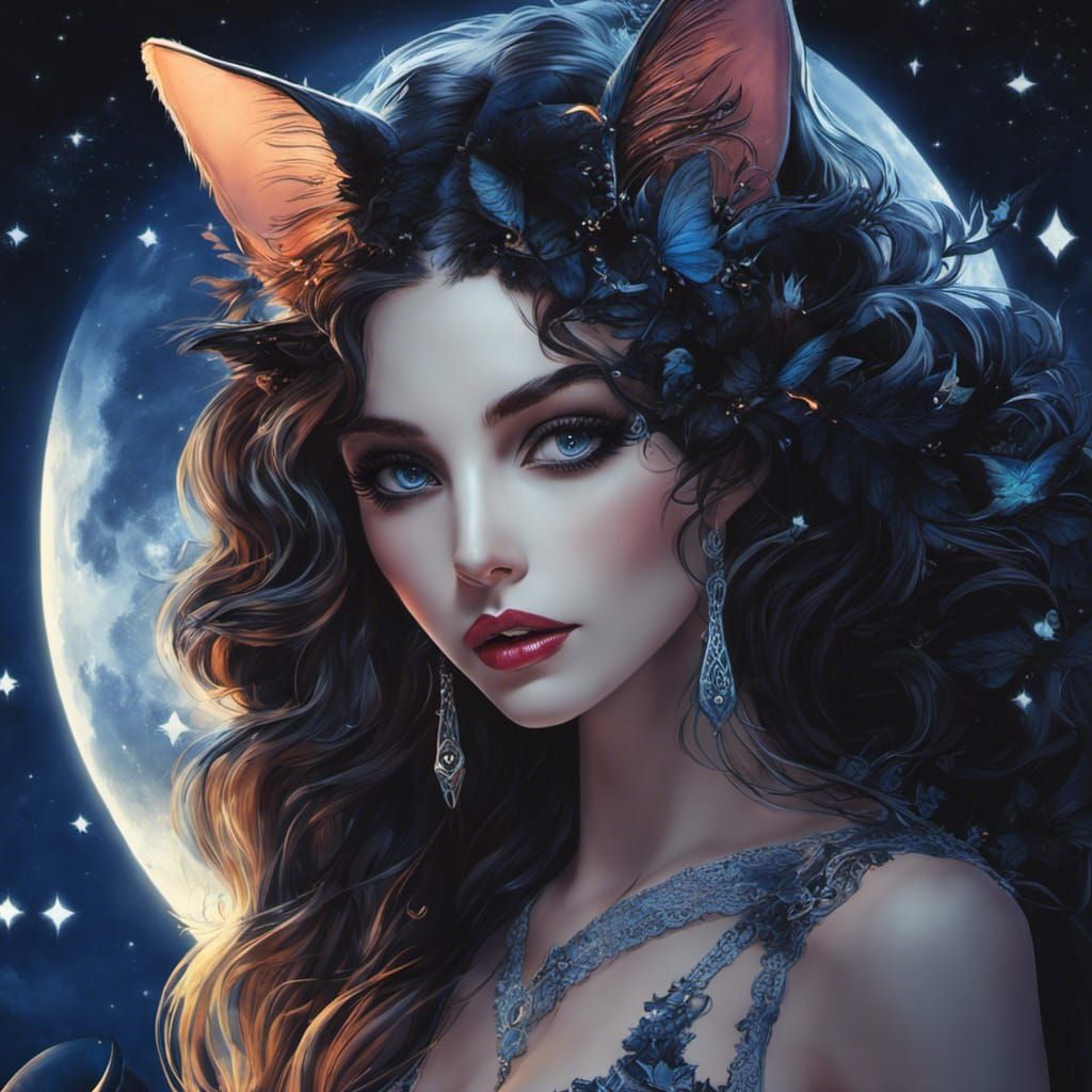 Gothic Woman with Cat Ears in Burton Style