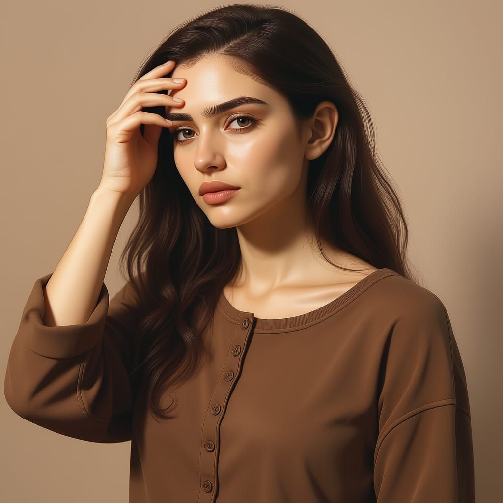 Young Woman Expressing Distress in Soft, Warm Lighting