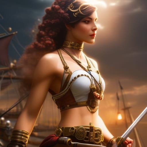 Pirate Lady Portrait in Detailed Illustration Style