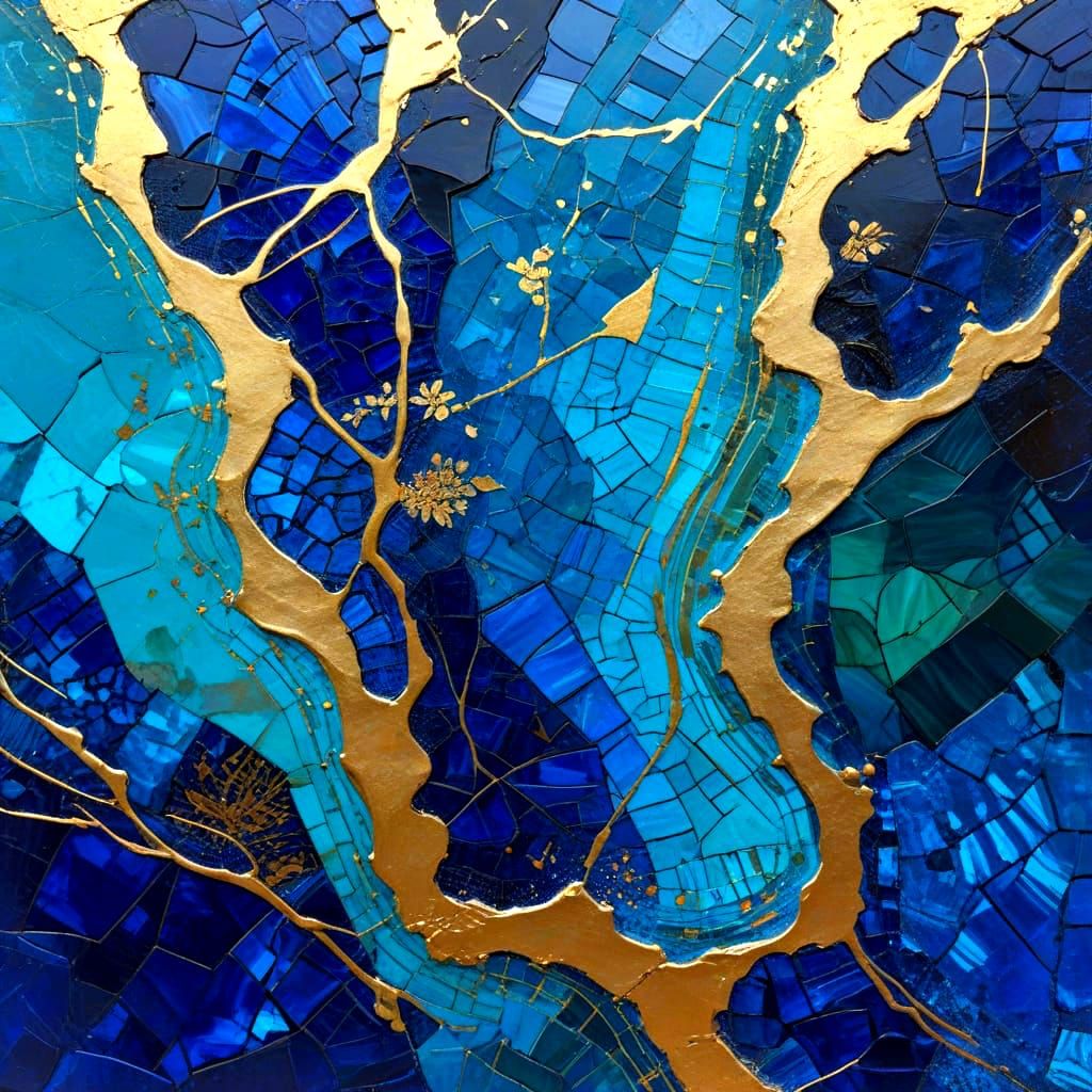 A Golden Mosaic in Whimsical Neo-Expressionist Style