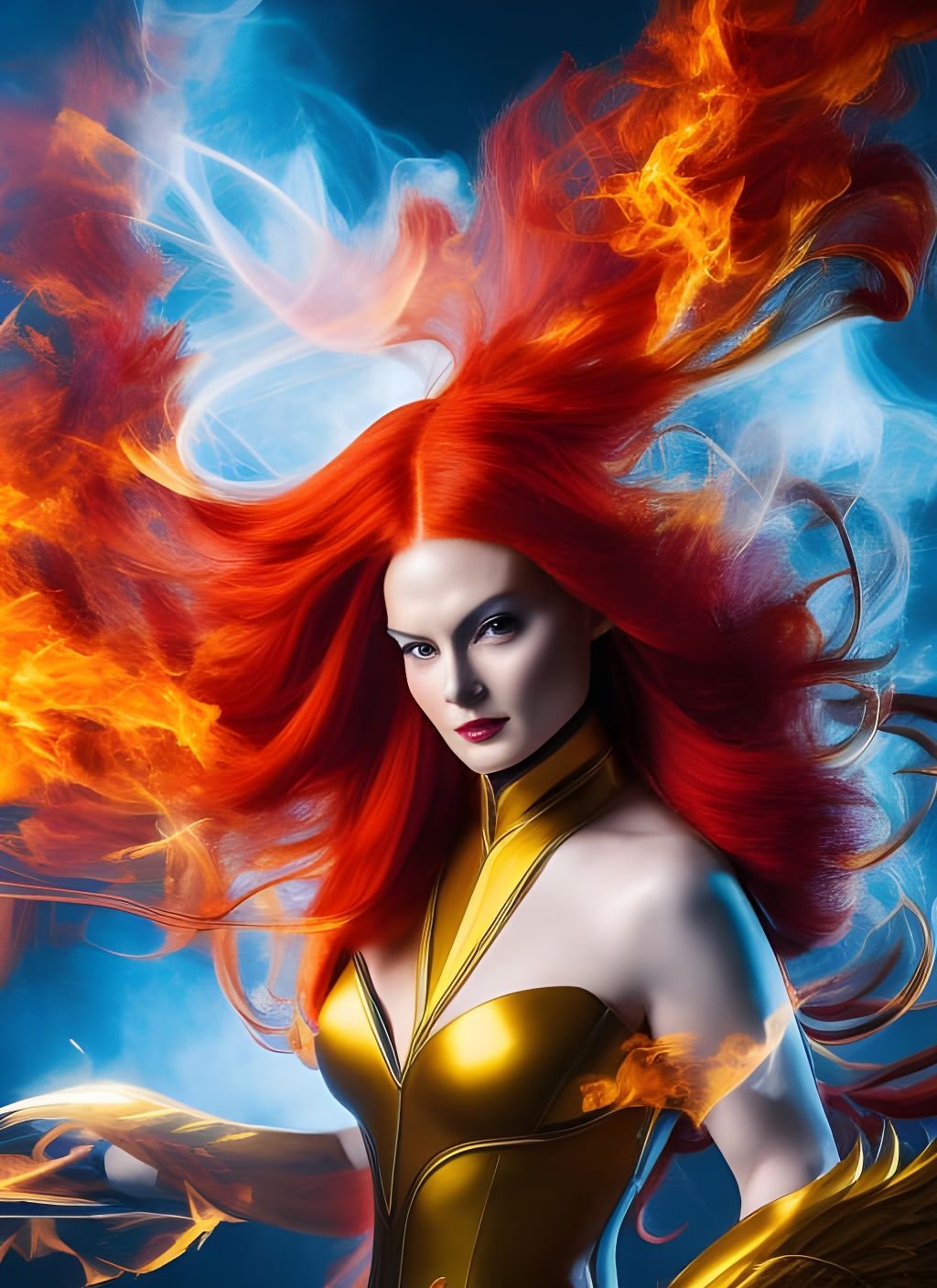Jean Grey as Flaming Phoenix in Baroque Style