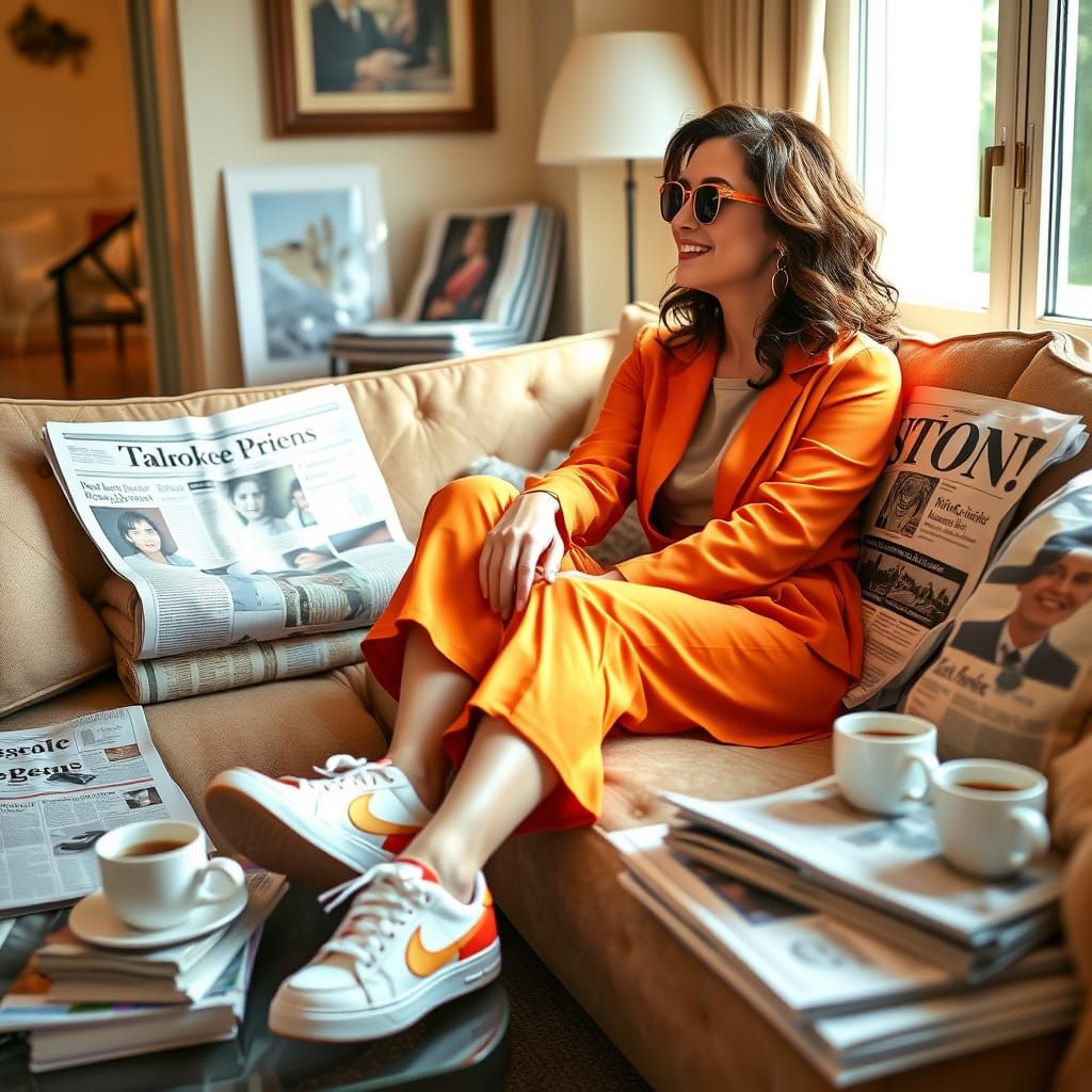 Woman Relaxing with Newspapers, Surrealist Pop Art