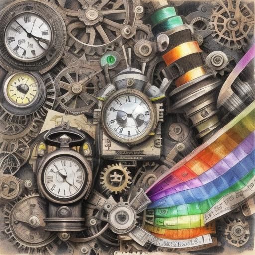 Steampunk Surreal Child's Drawing with Rainbow Fairy