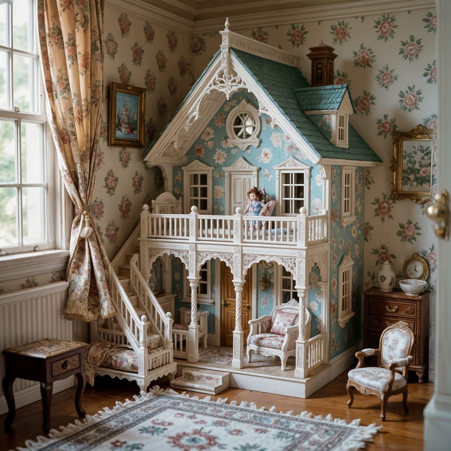 Ornate Dollhouse in Vintage Playroom