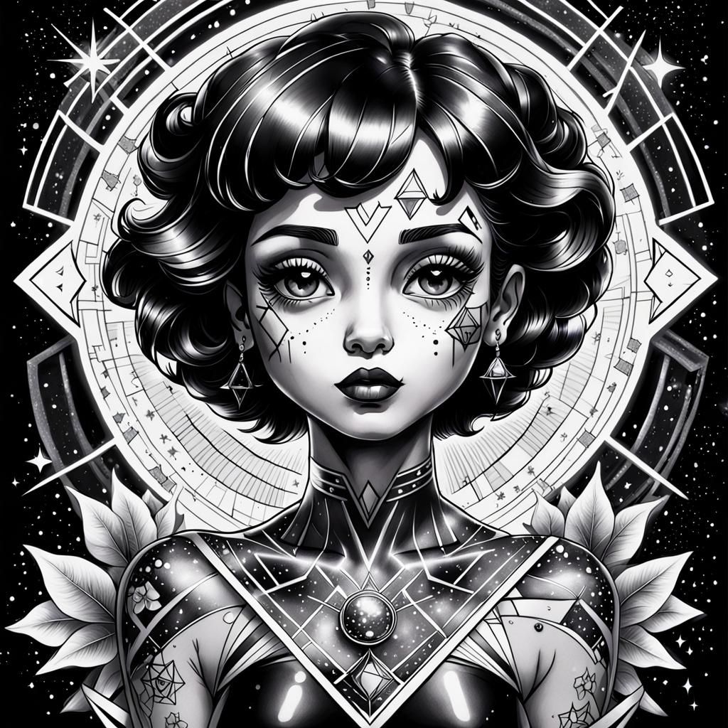 Betty Boop Tattoo Design in Pablo Amaringo Style