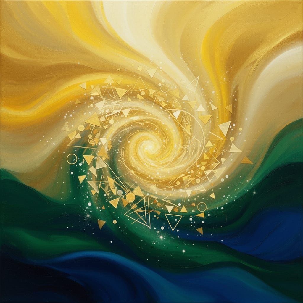 Abstract Liquid Light Flow in Gold and Emerald