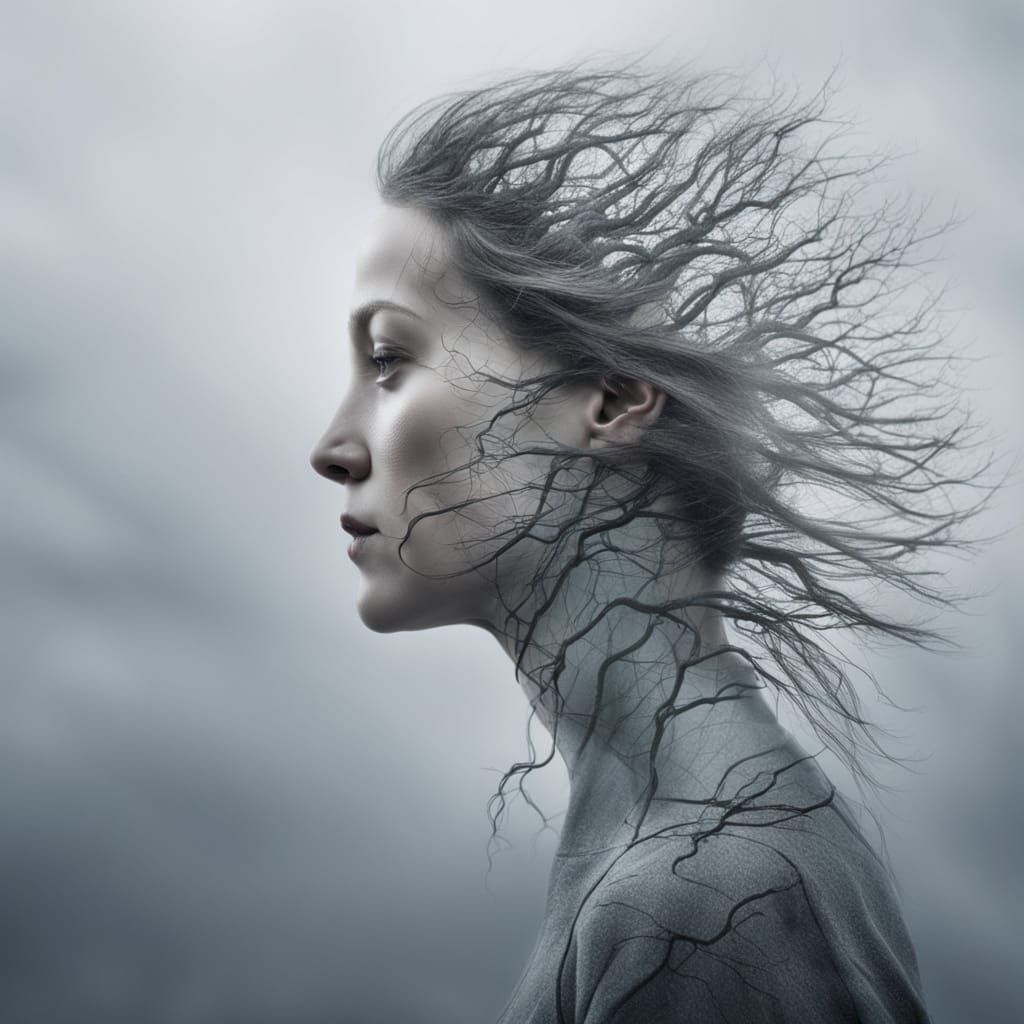 A Woman's Resilience Embodied in a Leafless Tree
