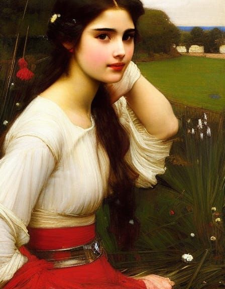 Romantic Portrait of a Beautiful Woman in Pre-Raphaelite Sty...