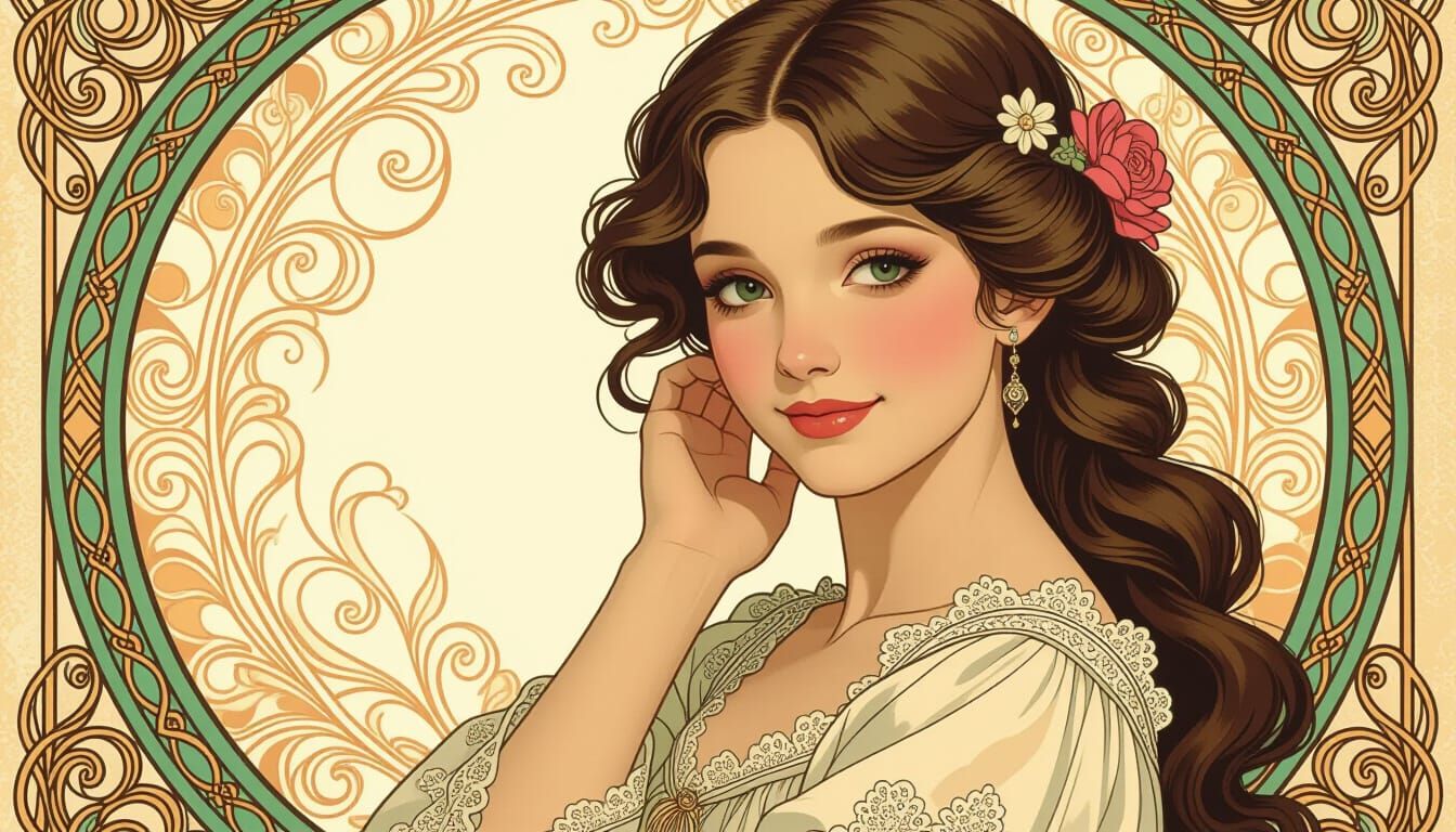 Beautiful Girl Portrait in Art Nouveau Style