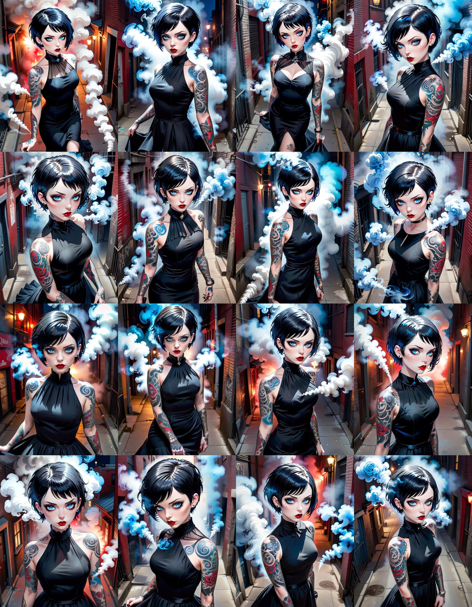 Gothic Woman Portrait in City Alley at Night