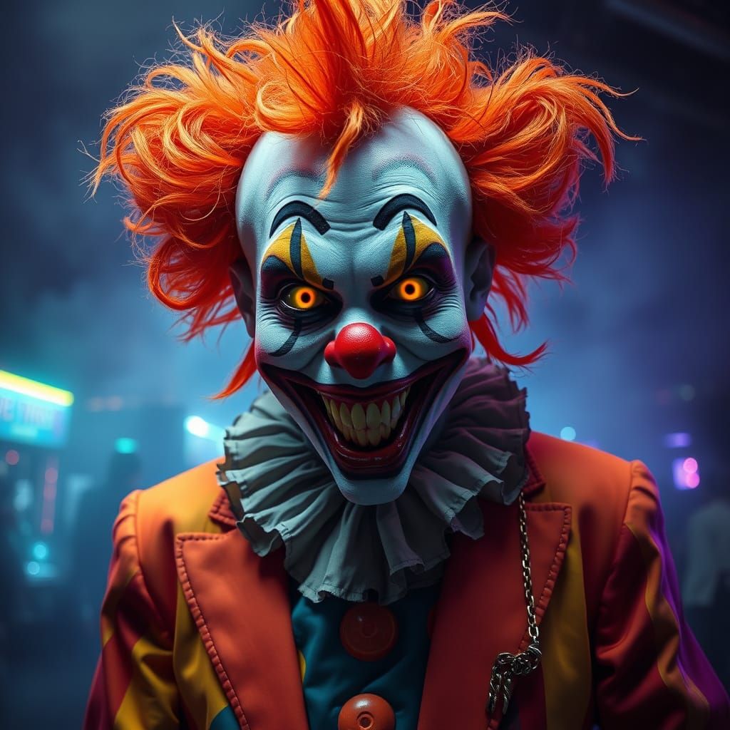 Psychedelic Horror Clown in Dark Surreal Carnival