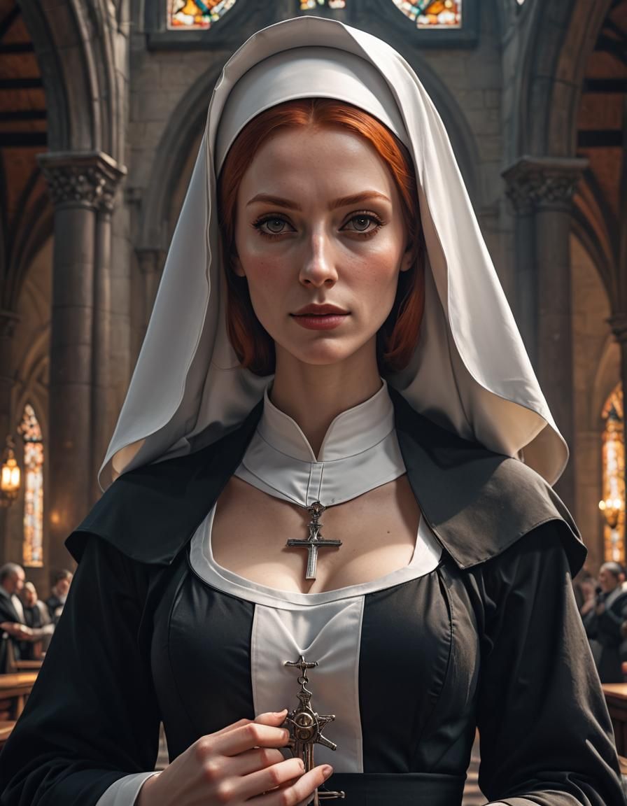 Hyperrealistic Portrait of a Redhead Nun