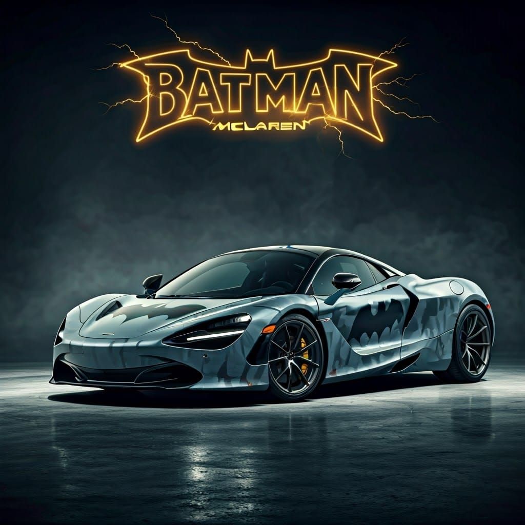 Batman Themed McLaren 750 with Gold Neon Signage