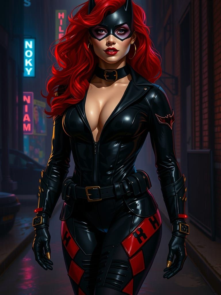 Rocker Batwoman in Gotham Alley, Comic Book Style
