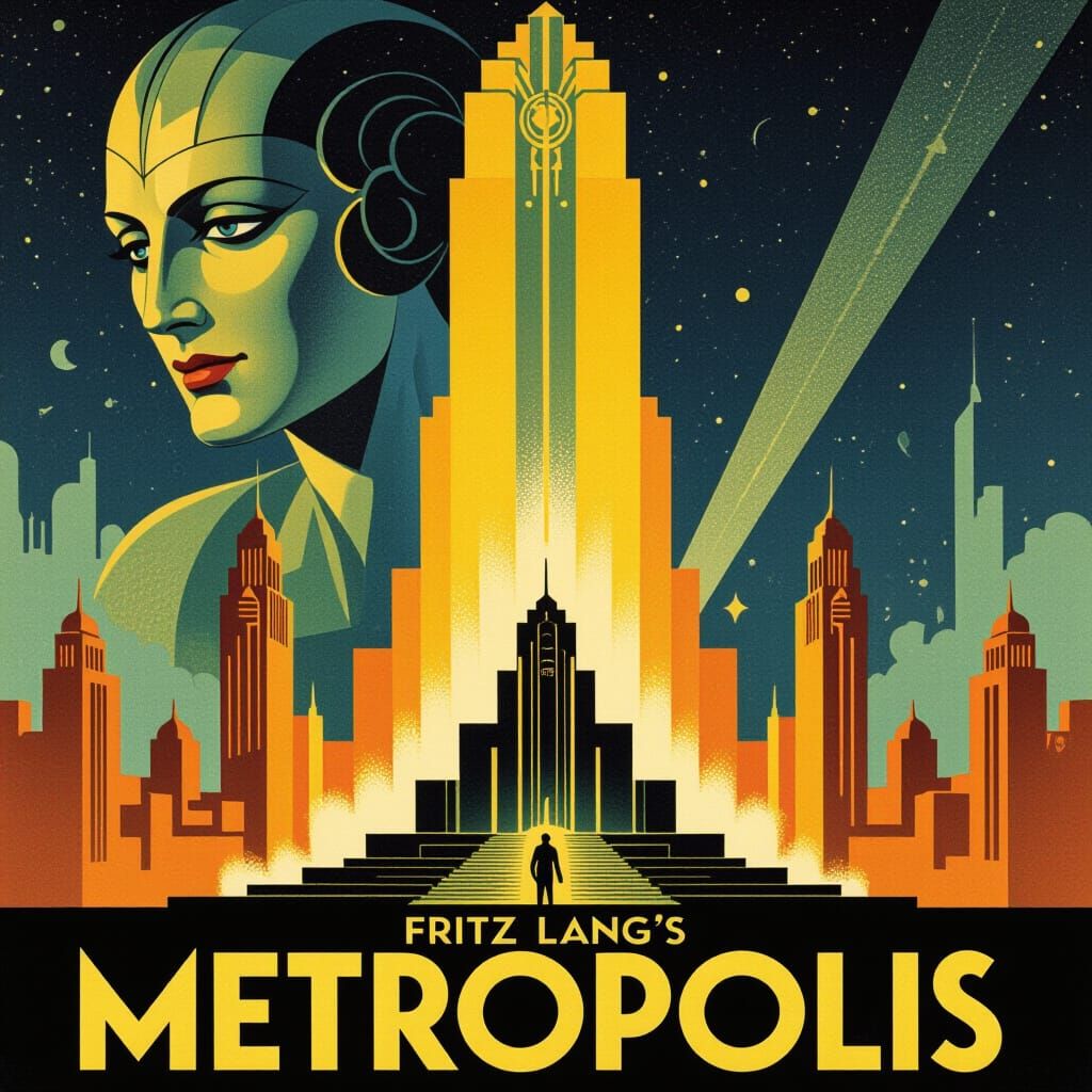 Metropolis Movie Poster in Retro Art Deco Style