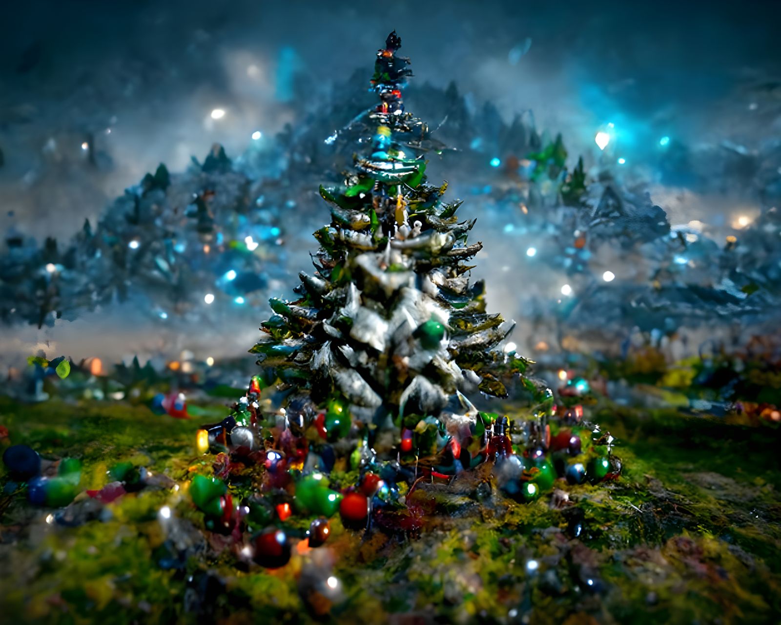 Majestic Christmas Tree Surrounded by Snowy Forest