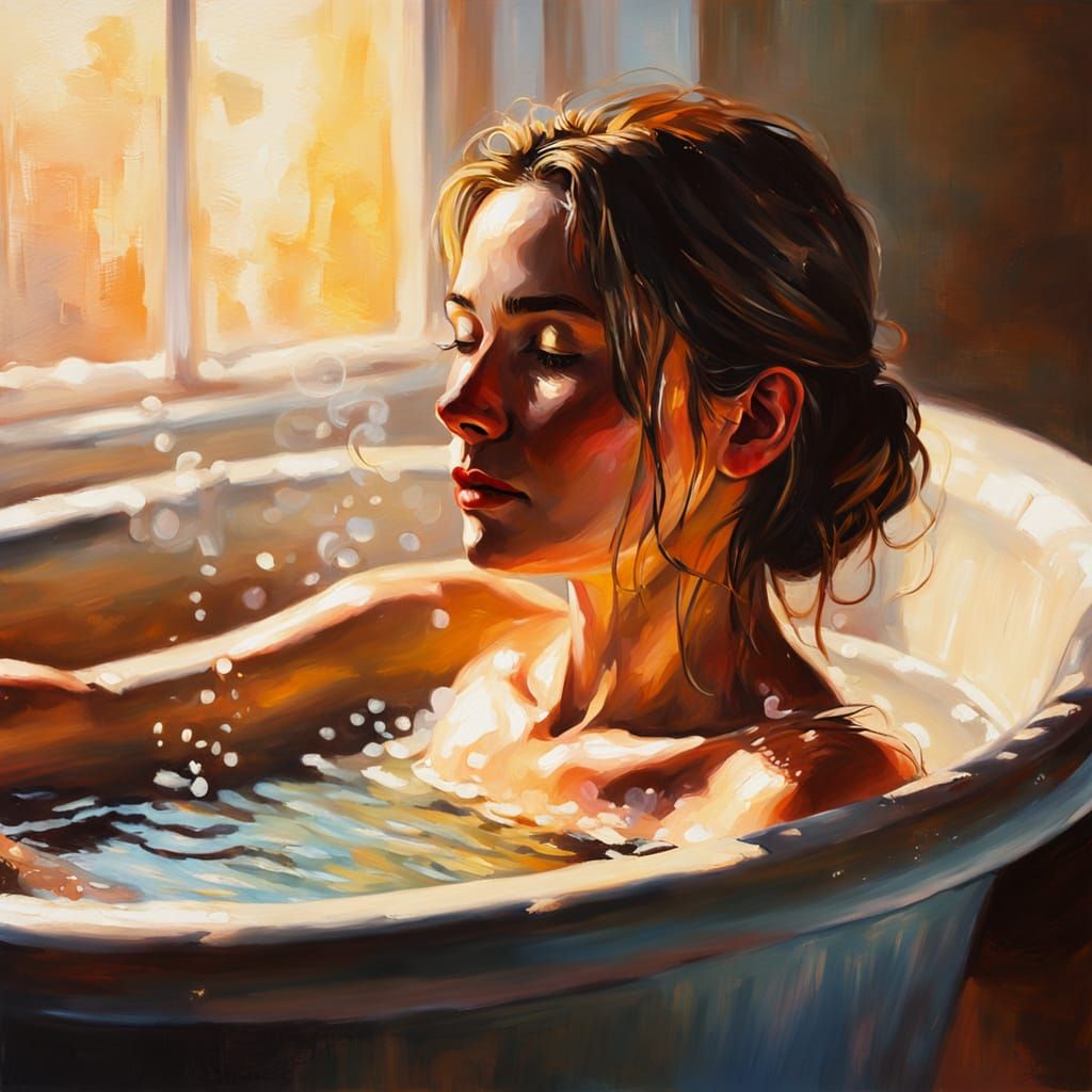 Impressionist Woman in Tub Oil Painting