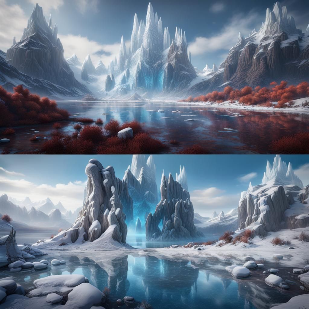Fantastical Ice Landscape in Detailed Matte Painting
