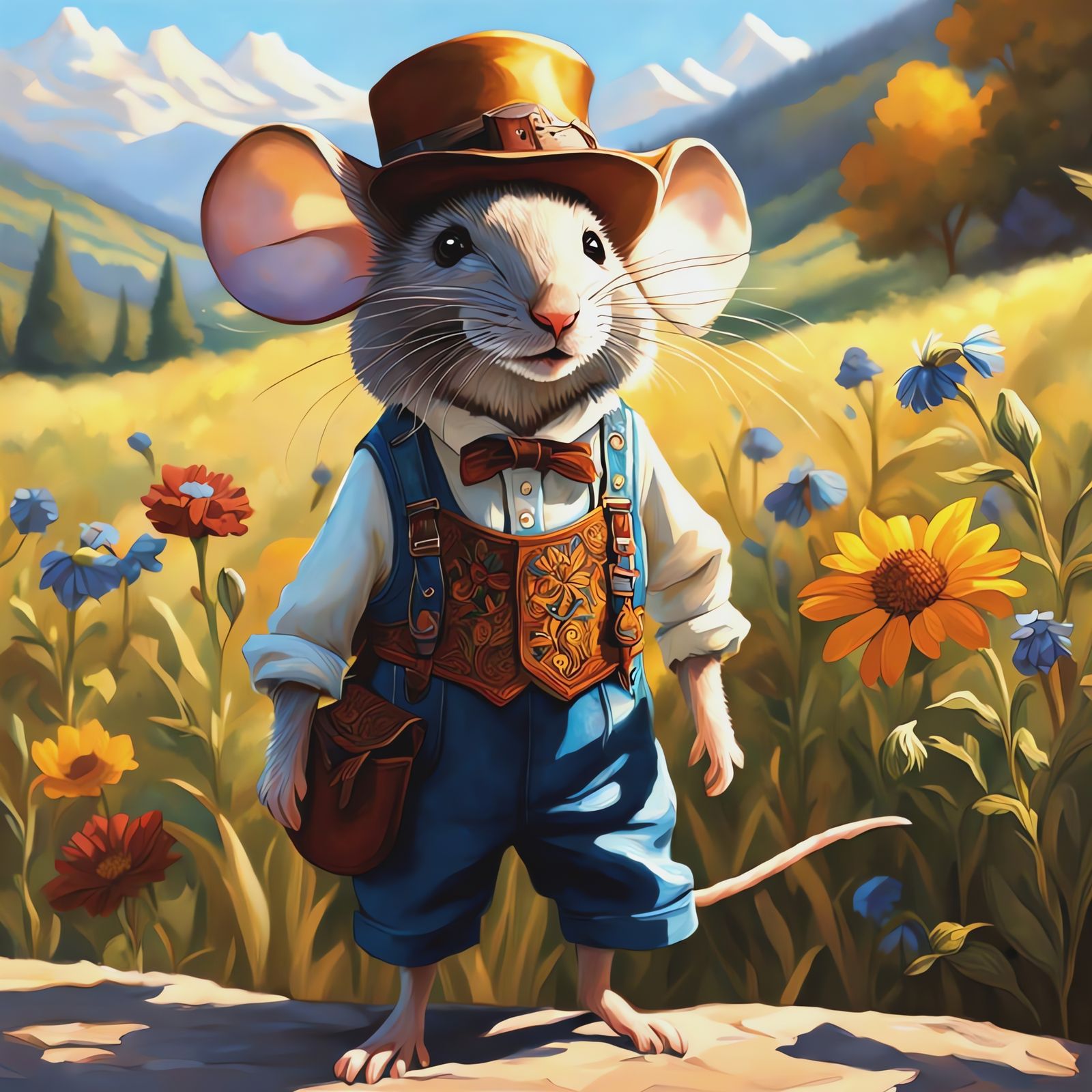 Whimsical Bavarian Mouse in Lush Meadow