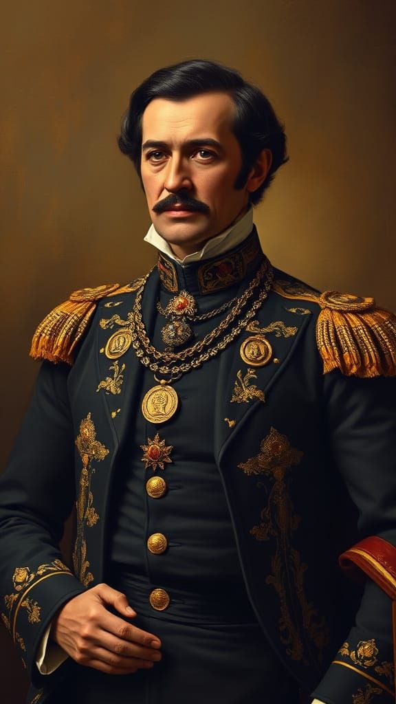 Elegant 19th-Century Portrait of Simon Bolivar in Goya-Inspi...