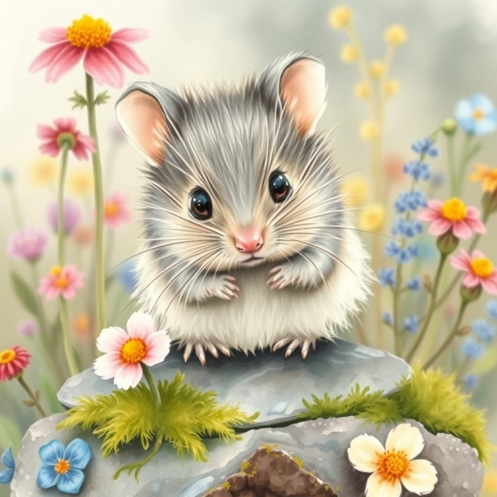 Whimsical Mouse in Watercolor Wonderland