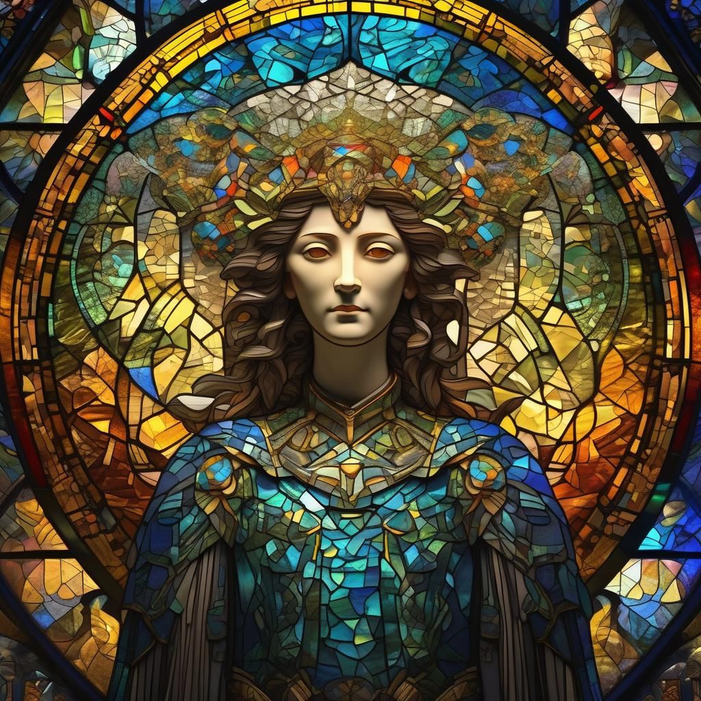 Stained Glass of Erato in Neo-Cubist Style